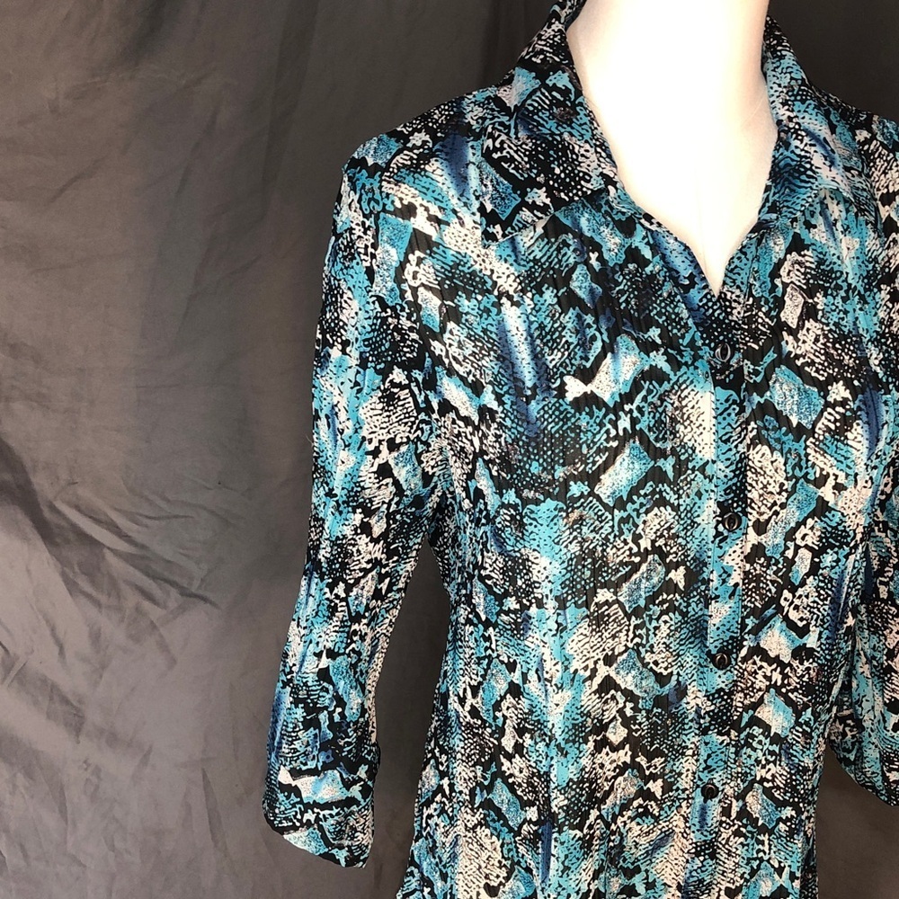 Vintage 90’s Fashion Bug Blue and Black Blouse Size Large - Picture 5 of 15